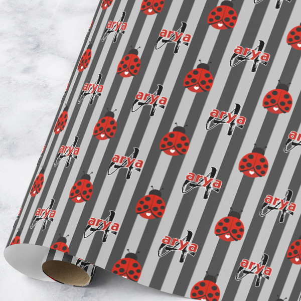 Custom Ladybugs & Stripes Wrapping Paper Roll - Large (Personalized)
