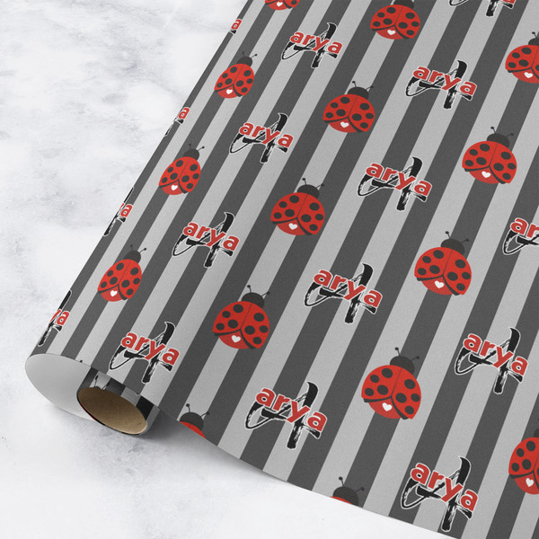 Custom Ladybugs & Stripes Wrapping Paper Roll - Medium - Matte (Personalized)