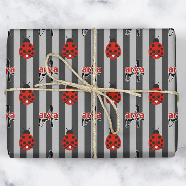 Ladybugs & Stripes Wrapping Paper Roll - Matte - Wrapped Box