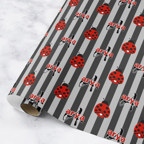 Custom Ladybugs & Stripes Wrapping Paper Roll - Small (Personalized)