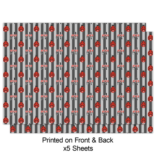 Ladybugs & Stripes Wrapping Paper Sheet - Double Sided - Front