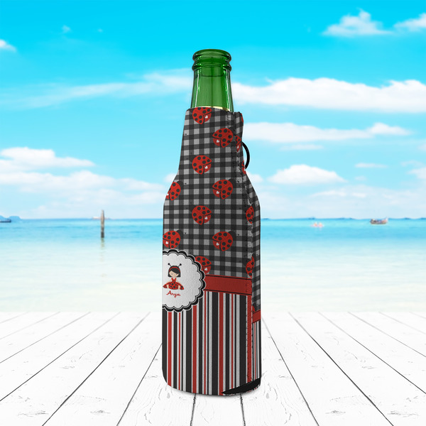 Ladybugs & Stripes Zipper Bottle Cooler - LIFESTYLE