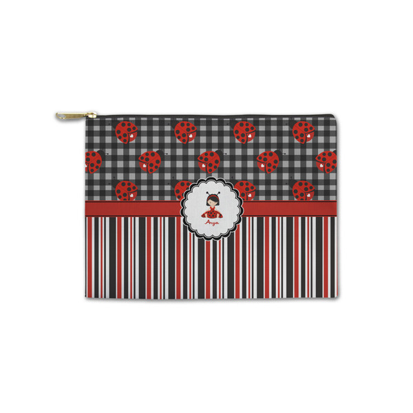 Custom Ladybugs & Stripes Zipper Pouch - Small - 8.5"x6" (Personalized)