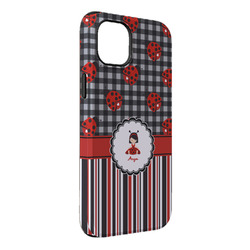 Ladybugs & Stripes iPhone Case - Rubber Lined - iPhone 14 Plus (Personalized)