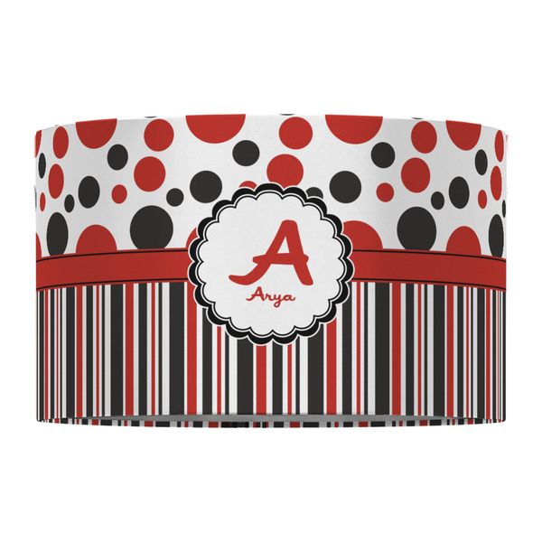 Red & Black Dots & Stripes 12" Drum Lampshade - FRONT (Fabric)