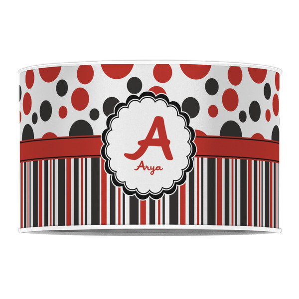 Red & Black Dots & Stripes 12" Drum Lampshade - FRONT (Poly Film)
