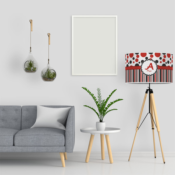 Red & Black Dots & Stripes 12" Drum Lampshade - LIFESTYLE