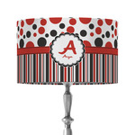 Red & Black Dots & Stripes 12" Drum Lamp Shade - Fabric (Personalized)