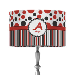 Red & Black Dots & Stripes 12" Drum Lamp Shade - Fabric (Personalized)
