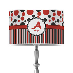 Red & Black Dots & Stripes 12" Drum Lamp Shade - Poly-film (Personalized)