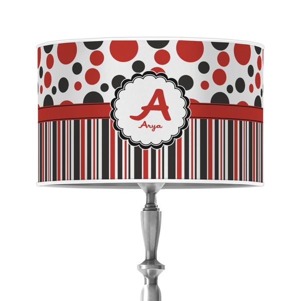 Custom Red & Black Dots & Stripes 12" Drum Lamp Shade - Poly-film (Personalized)