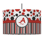 Red & Black Dots & Stripes 12" Drum Pendant Lamp - Fabric (Personalized)