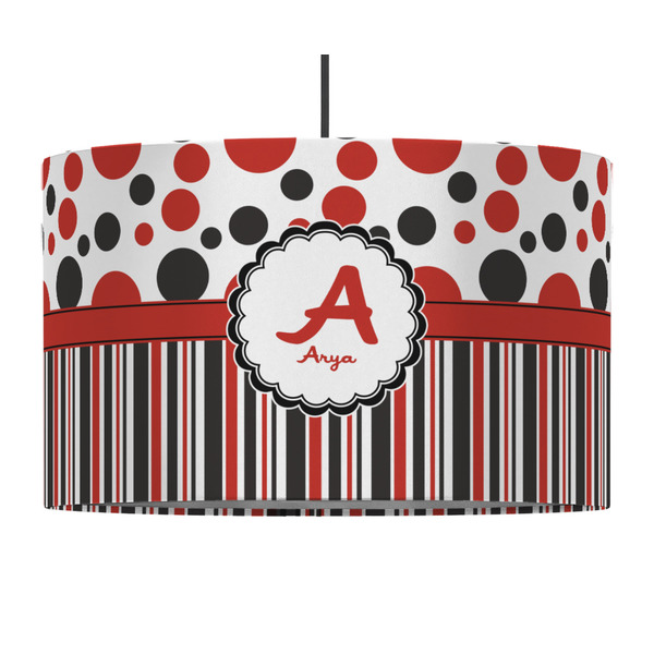 Red & Black Dots & Stripes 12" Drum Lampshade - PENDANT (Fabric)