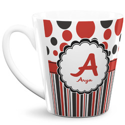 Red & Black Dots & Stripes 12 Oz Latte Mug (Personalized)