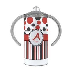 Red & Black Dots & Stripes 12 oz Stainless Steel Sippy Cup (Personalized)