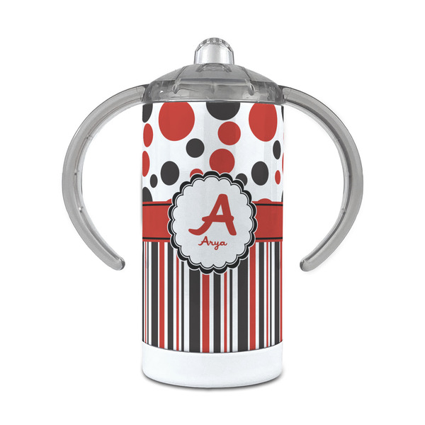 Custom Red & Black Dots & Stripes 12 oz Stainless Steel Sippy Cup (Personalized)