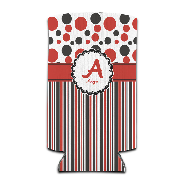Custom Red & Black Dots & Stripes Can Cooler (tall 12 oz) (Personalized)