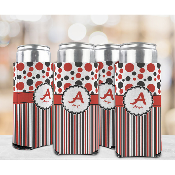 Red & Black Dots & Stripes 12oz Tall Can Sleeve - Set of 4 - LIFESTYLE
