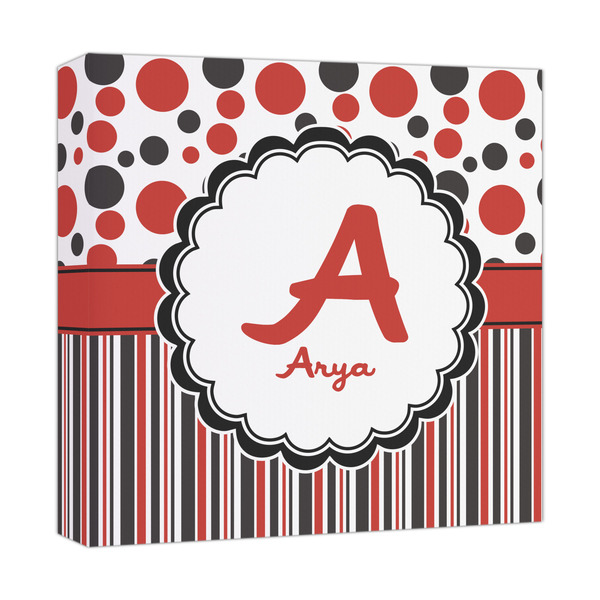 Custom Red & Black Dots & Stripes Canvas Print - 12x12 (Personalized)