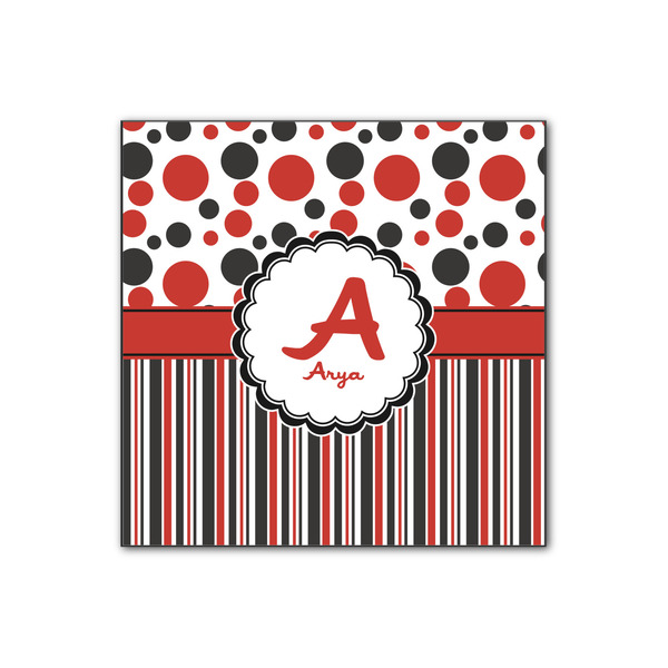 Custom Red & Black Dots & Stripes Wood Print - 12x12 (Personalized)