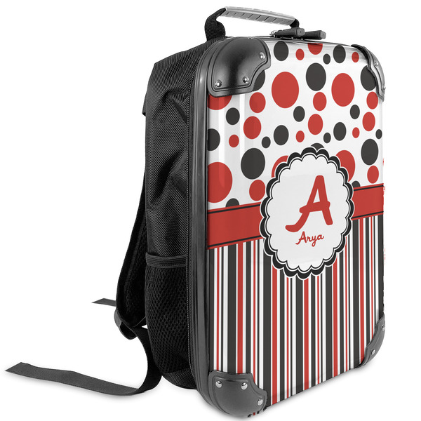 Custom Red & Black Dots & Stripes Kids Hard Shell Backpack (Personalized)