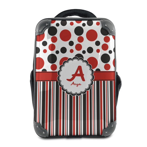 Custom Red & Black Dots & Stripes 15" Hard Shell Backpack (Personalized)