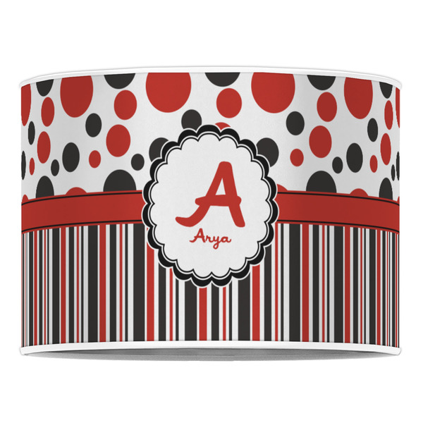 Red & Black Dots & Stripes 16" Drum Lampshade - FRONT (Poly Film)