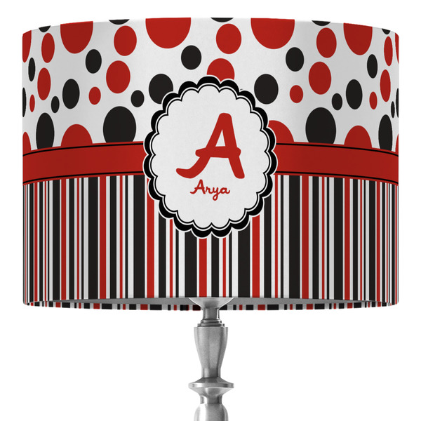 Custom Red & Black Dots & Stripes 16" Drum Lamp Shade - Fabric (Personalized)