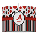 Red & Black Dots & Stripes 16" Drum Pendant Lamp - Fabric (Personalized)