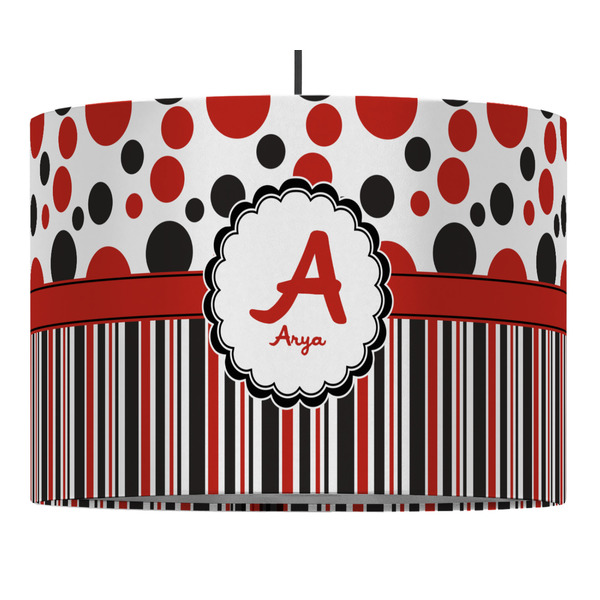 Custom Red & Black Dots & Stripes Drum Pendant Lamp (Personalized)