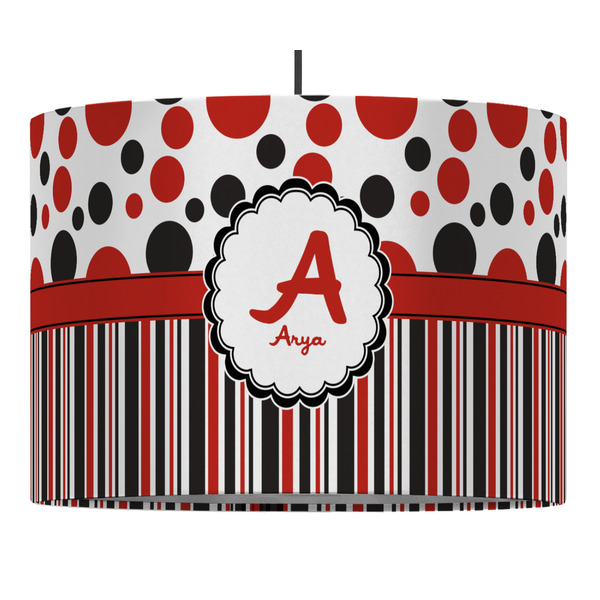 Red & Black Dots & Stripes 16" Drum Lampshade - PENDANT (Fabric)