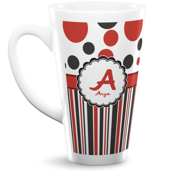 Custom Red & Black Dots & Stripes Latte Mug (Personalized)
