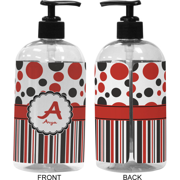 Red & Black Dots & Stripes 16 oz Plastic Liquid Dispenser (Approval)