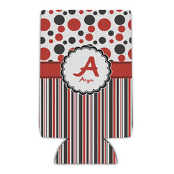 Red & Black Dots & Stripes Can Cooler (16 oz) (Personalized)