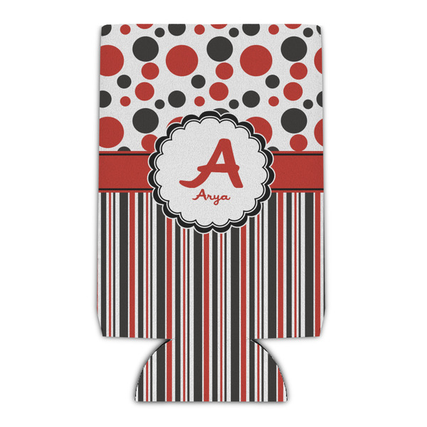Custom Red & Black Dots & Stripes Can Cooler (Personalized)