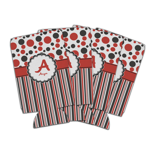 Custom Red & Black Dots & Stripes Can Cooler (16 oz) - Set of 4 (Personalized)