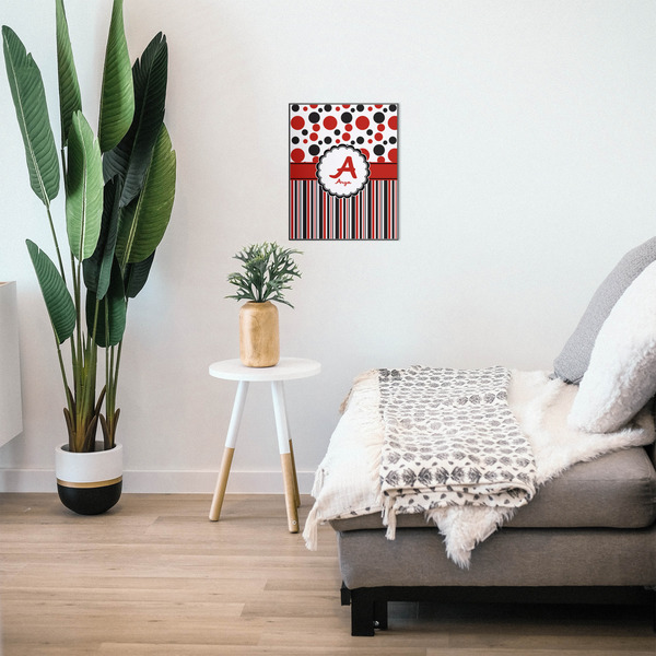 Red & Black Dots & Stripes 16x20 Wood Print - In Context