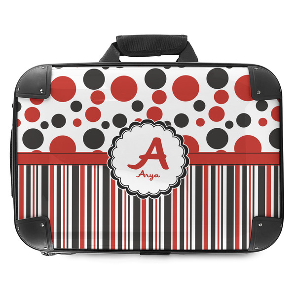 Custom Red & Black Dots & Stripes Hard Shell Briefcase - 18" (Personalized)