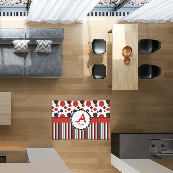 Red & Black Dots & Stripes 2'x3' Indoor Area Rugs - IN CONTEXT