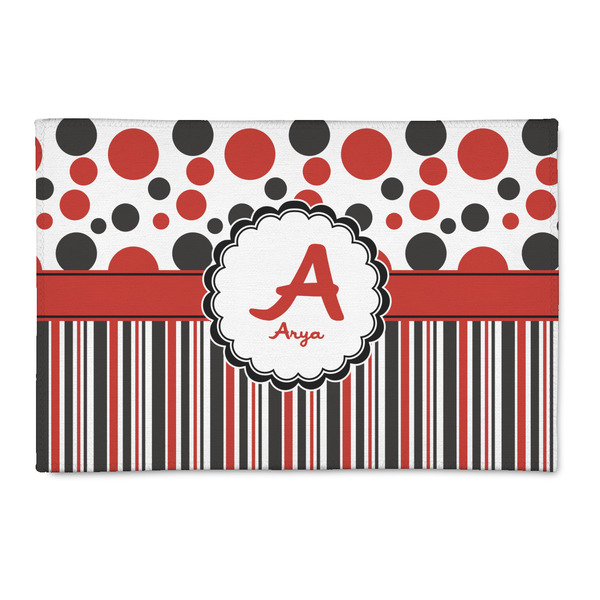 Custom Red & Black Dots & Stripes 2' x 3' Indoor Area Rug (Personalized)