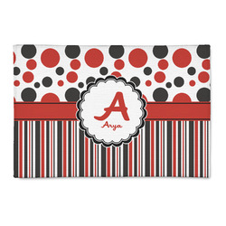 Red & Black Dots & Stripes Patio Rug (Personalized)
