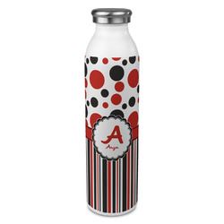 Red & Black Dots & Stripes 20oz Stainless Steel Water Bottle - Full Print (Personalized)