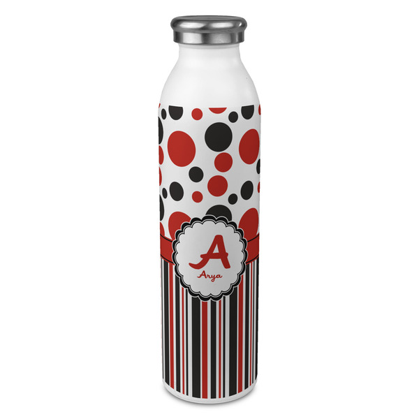 Custom Red & Black Dots & Stripes 20oz Stainless Steel Water Bottle - Full Print (Personalized)