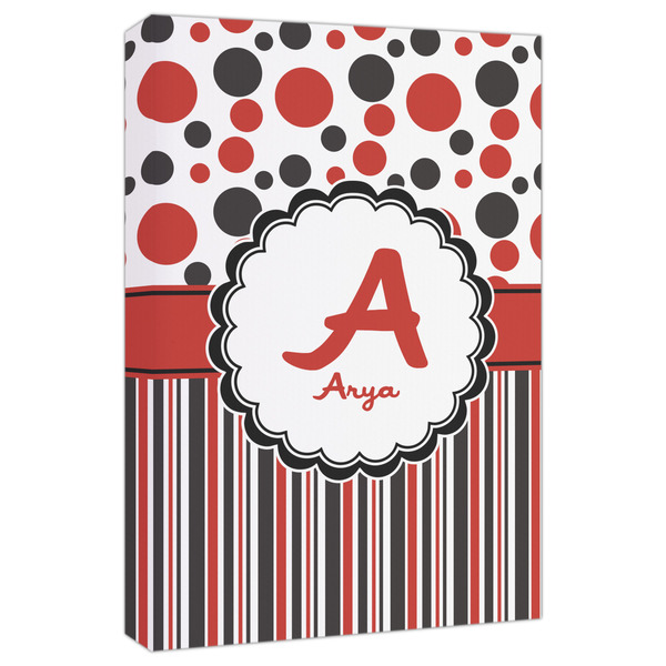 Custom Red & Black Dots & Stripes Canvas Print - 20x30 (Personalized)