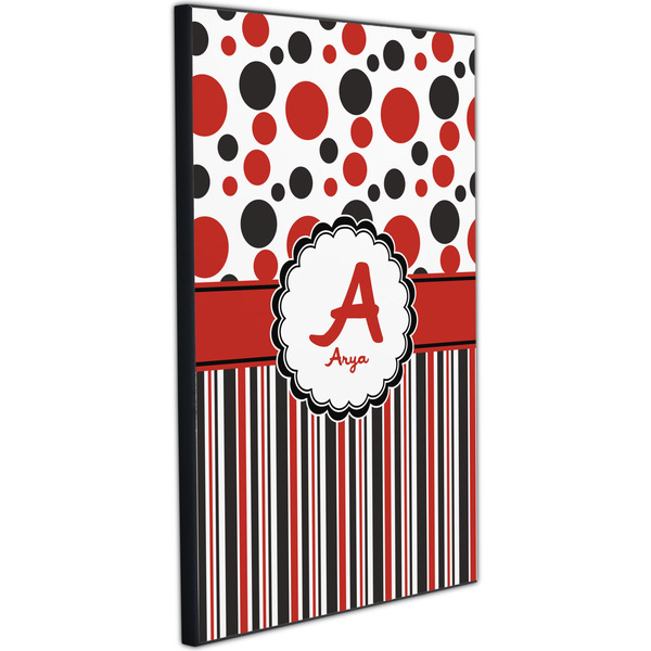 Red & Black Dots & Stripes 20x30 Wood Print - Angle View