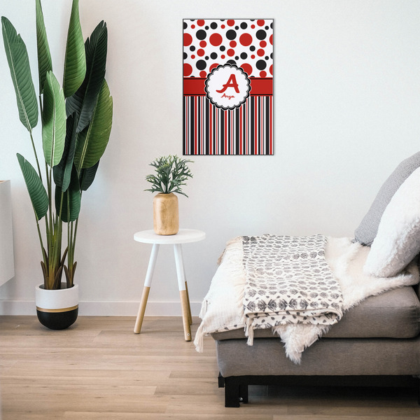 Red & Black Dots & Stripes 20x30 Wood Print - In Context