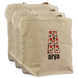 Red & Black Dots & Stripes Reusable Cotton Grocery Bags - Set of 3 (Personalized)
