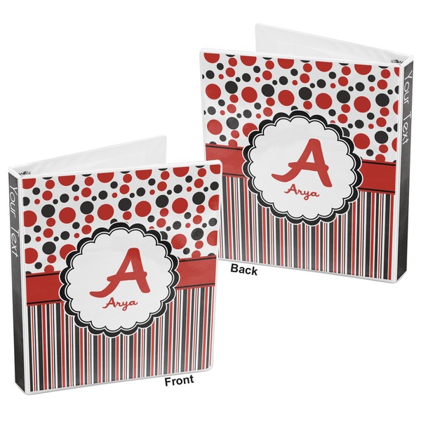 Red & Black Dots & Stripes 3-Ring Binder Front and Back