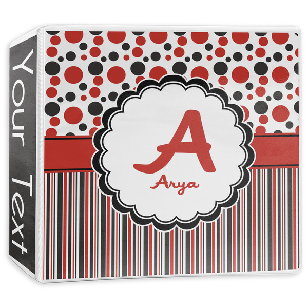 Custom Red & Black Dots & Stripes 3-Ring Binder - 3 inch (Personalized)