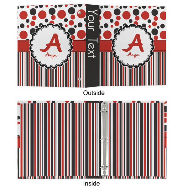 Red & Black Dots & Stripes 3 Ring Binders - Full Wrap - 1" - APPROVAL